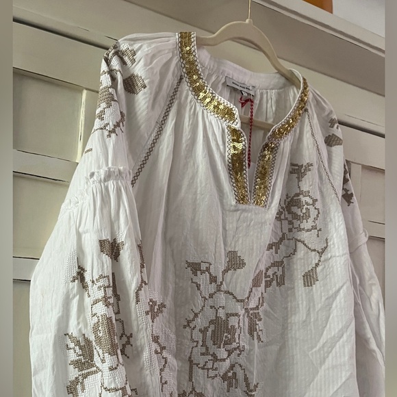 ROSE AND ROSE WHITE LAKE TOP TWO TONE CROSS-STITCH WHITE/SAND GOLD/WHITE SEQUINS - Picture 4 of 7